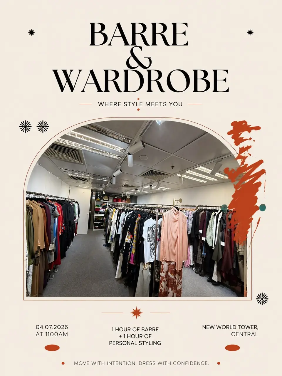 Racks of curated wardrobe pieces lined up and ready for the personal-styling hour